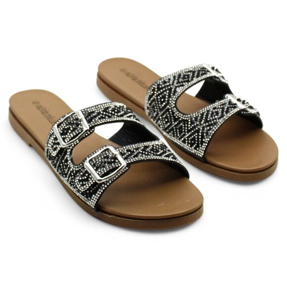 Olivia Miller Kayla Womens Rhinestone Slip on Slide Sandals - Picture 2 of 9